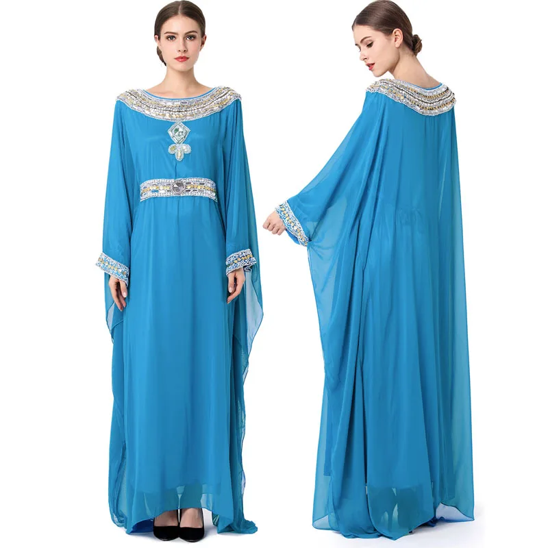 

Muslim Arab Middle East floor length dress with auricular lace and flared sleeves