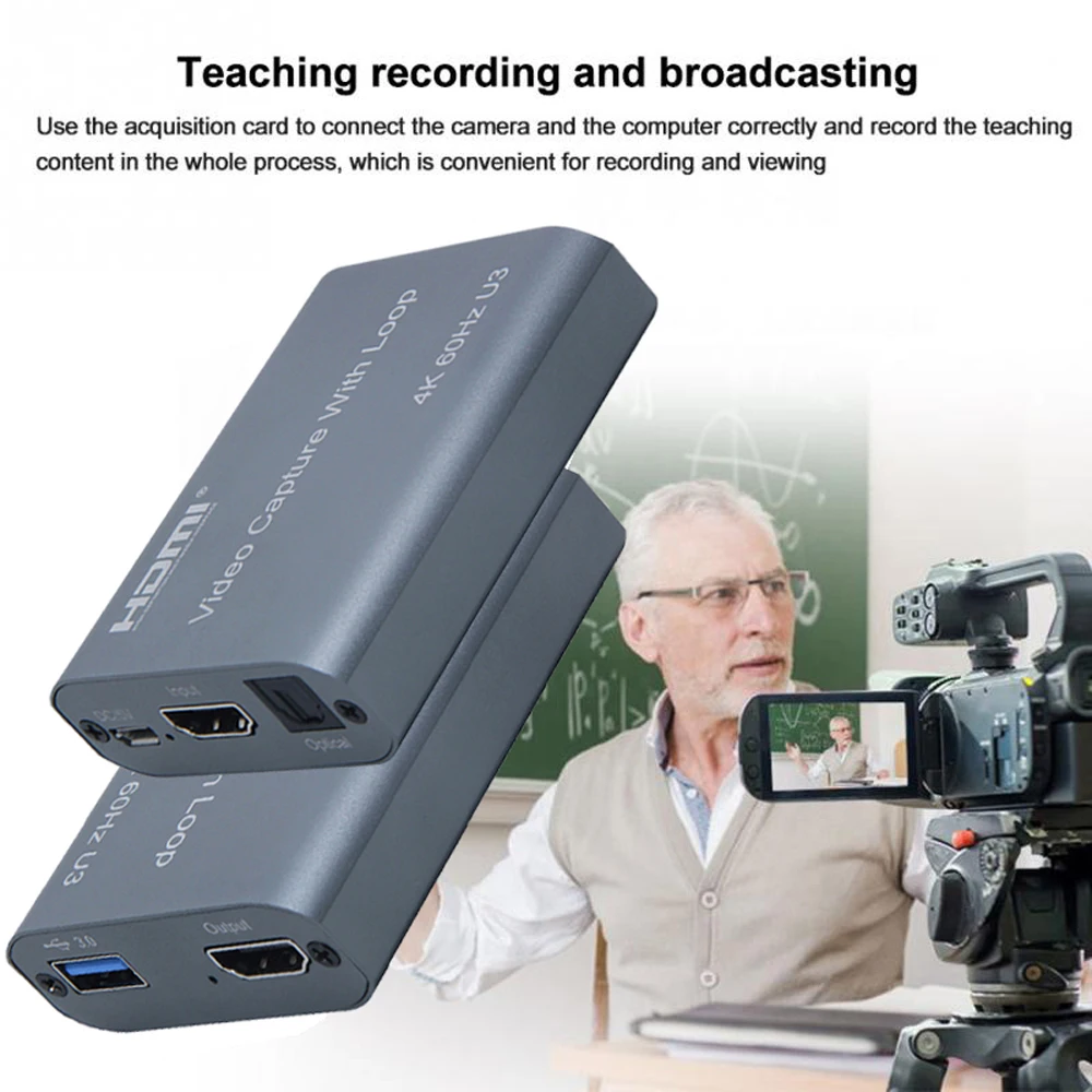 4K 60HZ USB 3.0 Loop Out Audio Video Capture Card 1080P 60fps HDMI Video Grabber Box for PS4 Game Camera Recorder Live Streaming images - 6