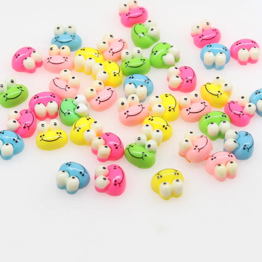 200 шт. смайлик смешанные Цвет лягушка Голова Маленькое Kawaii резиновые кабошоны из