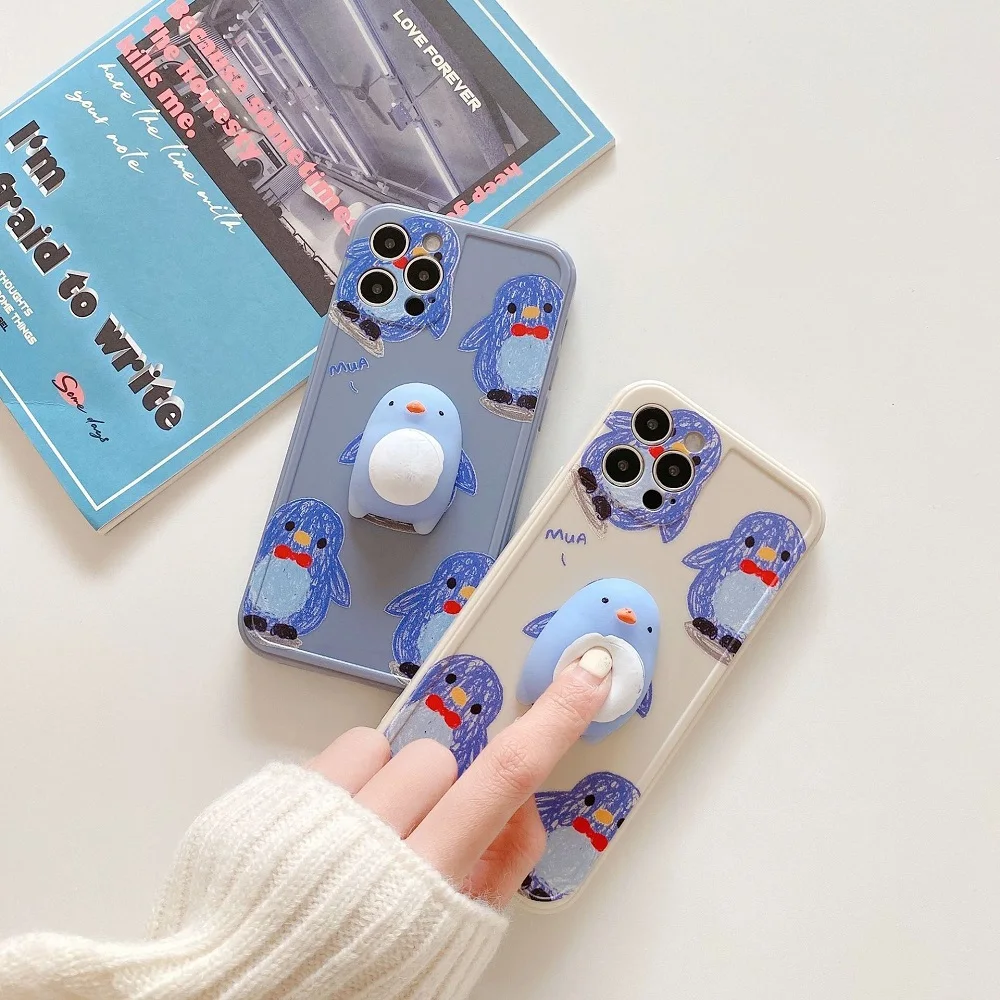 

3D Cartoon Penguin Soft Silicone Phone Case for IPhone 12 Mini 11 Pro Max X XS Max XR 8 7 Plus SE2020 Stress Reliever Back Cover