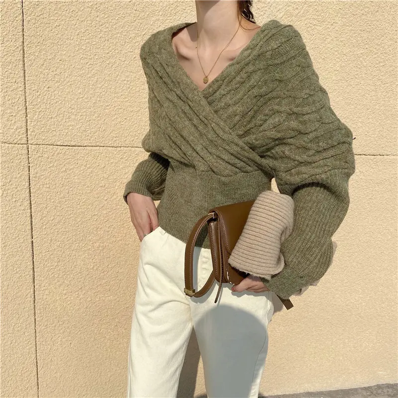 

Spring Women Casual Twisted V-Neck Autumn Hot Knitted Basic All-Match Girls Office Lady Women Vintage Pullovers Slender Sweaters