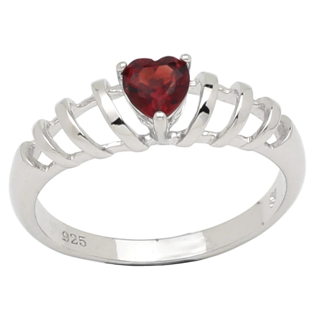 Женский кольцо из стерлингового серебра 925 Сердце красный гранат 5x5 мм камень