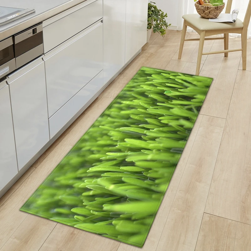 

3D Green Plant Grass Print Kitchen Carpet Floor Mats Doormat Hallway Living Room Balcony Bath Mat Non Slip Area Rugs Bathroom