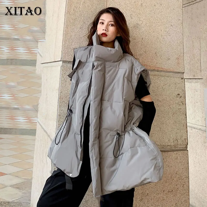 XITAO плиссированное пальто размера плюс модное без рукавов с карманами элегантное