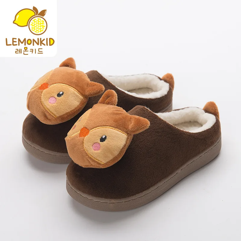

Lemonkid Winter Children Cotton 3D Modeling Slipper Boys/Girls Indoor Shoes Fashion Plush Warming Velvet Home Shoes For Kids