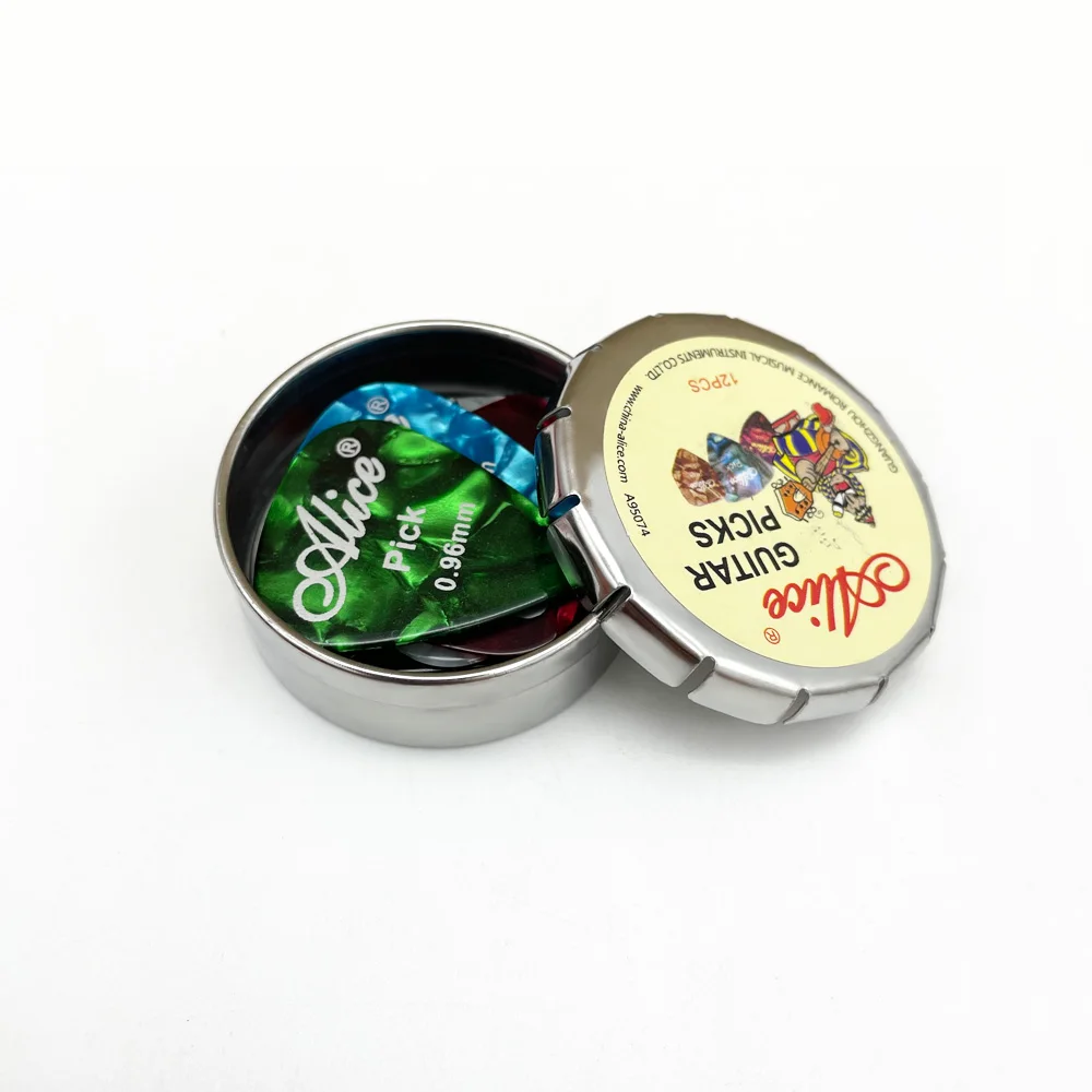 12 stücke alice gitarre picks und 1 metall zinn box zubehör akustische elektrische vermittler guitarra violão 046 071 081 096mm fre