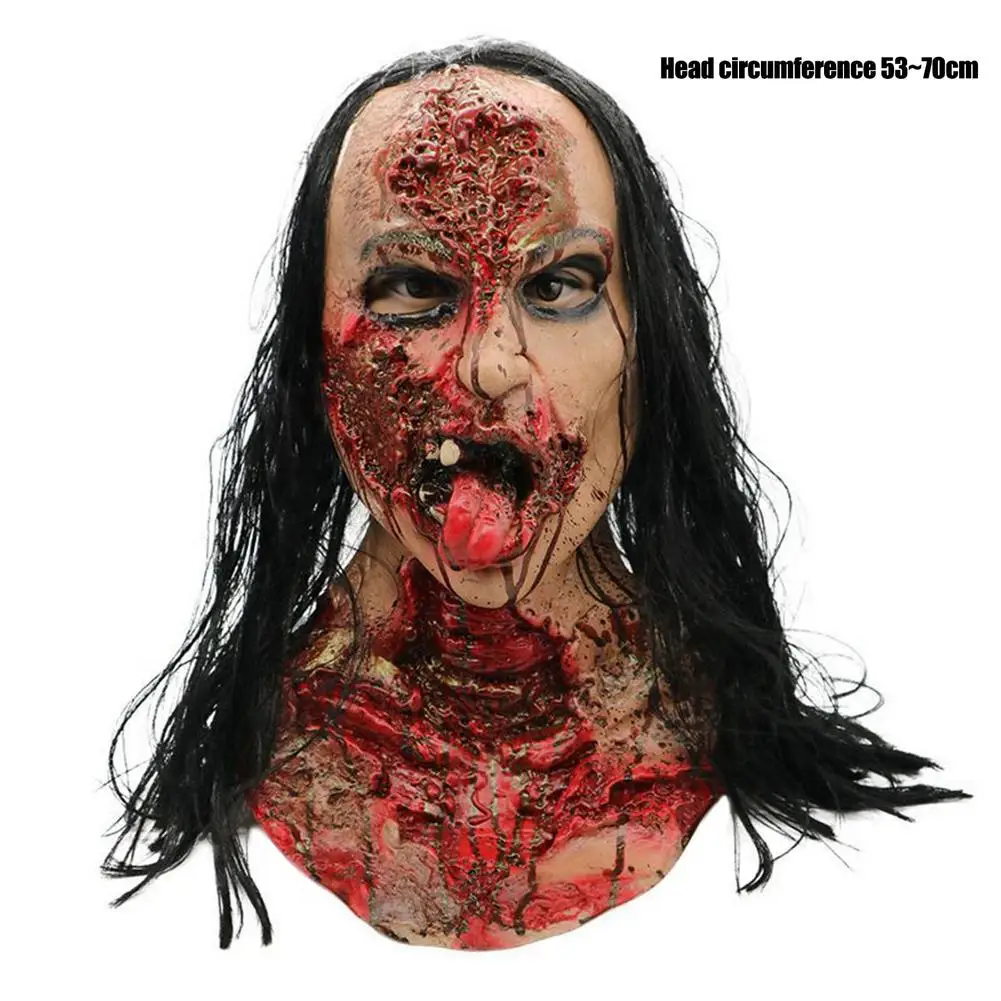 

Ghost Face Cover Halloween Haunted Long Hair Dress Up Prop Halloween Haunted House Escape Room Decoration Ghost Head For Holiday