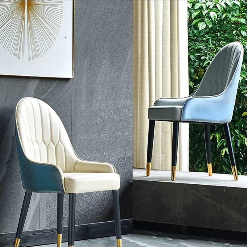 Роскошный нордический металлический мягкий кожаный обеденный стул домашний