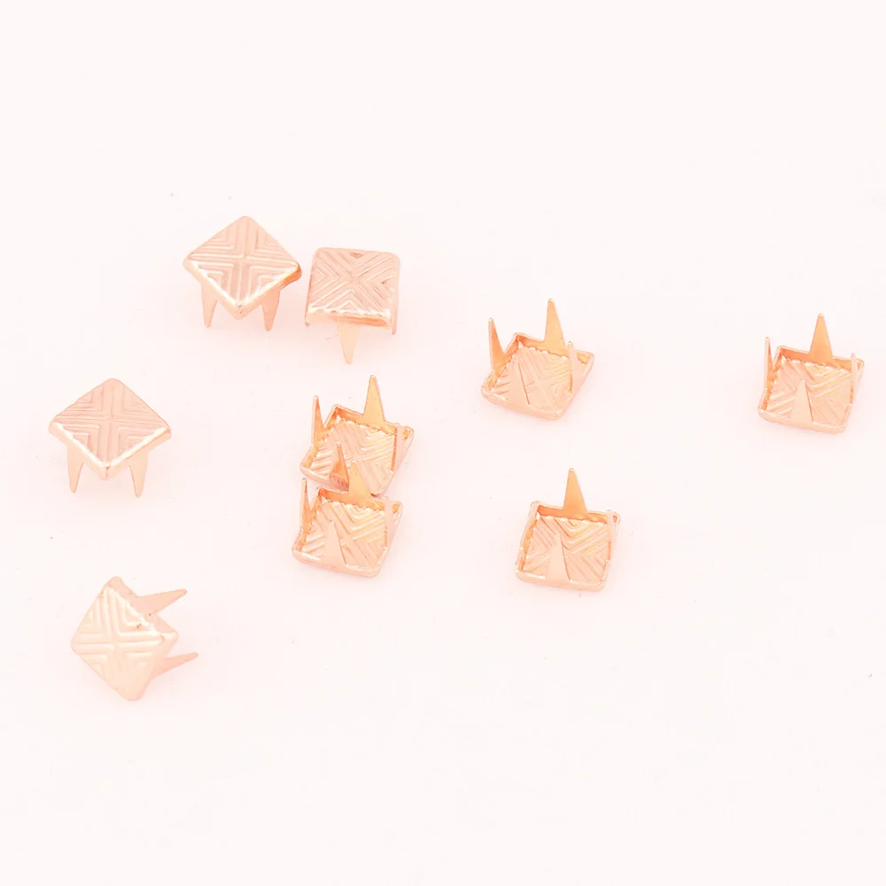7mm Rose gold Square Spikes Garment Rivets for Clothing Four claw metal studs and clothies Handmade Accessories DIY | Дом и сад