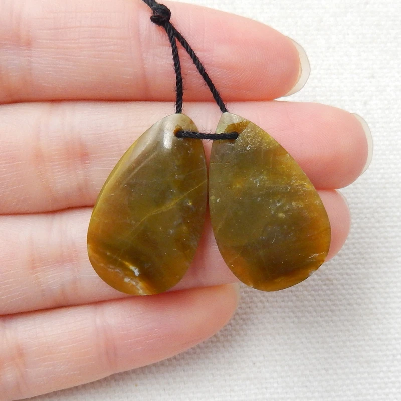 Серьги из натурального камня в форме капли воды с желтым опалом бусины 27x16x4 мм 4 г
