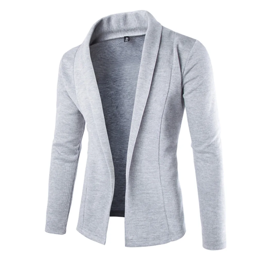 Light Gray Новое поступление мужской однотонный Блейзер Кардиган с длинным рукавом Повседневный приталенный свитер куртка вязаное пальто - Цвет: Light Gray
