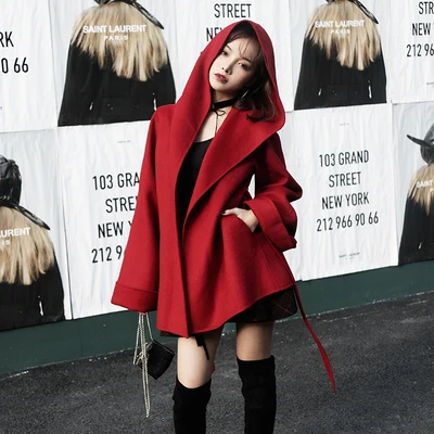 Ruibbit осень зима для женщин Harajuku готика Толстовка красное пальто плащ Панк Мода повседневное шерстяное пальто пончо Femme накидка