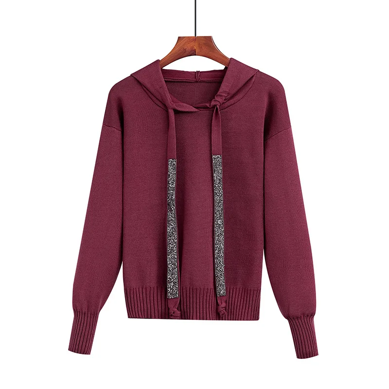 Женский свитер в полоску с капюшоном и блестками разноцветный длинным рукавом