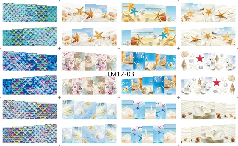 LM12-03 12 Designs Watermark Nail Art Decoration Water Decals Flower Flamingo Bird Rose Sticker Manicure Sliders Adhesive Tip BN913-924 - Color: LM12-03