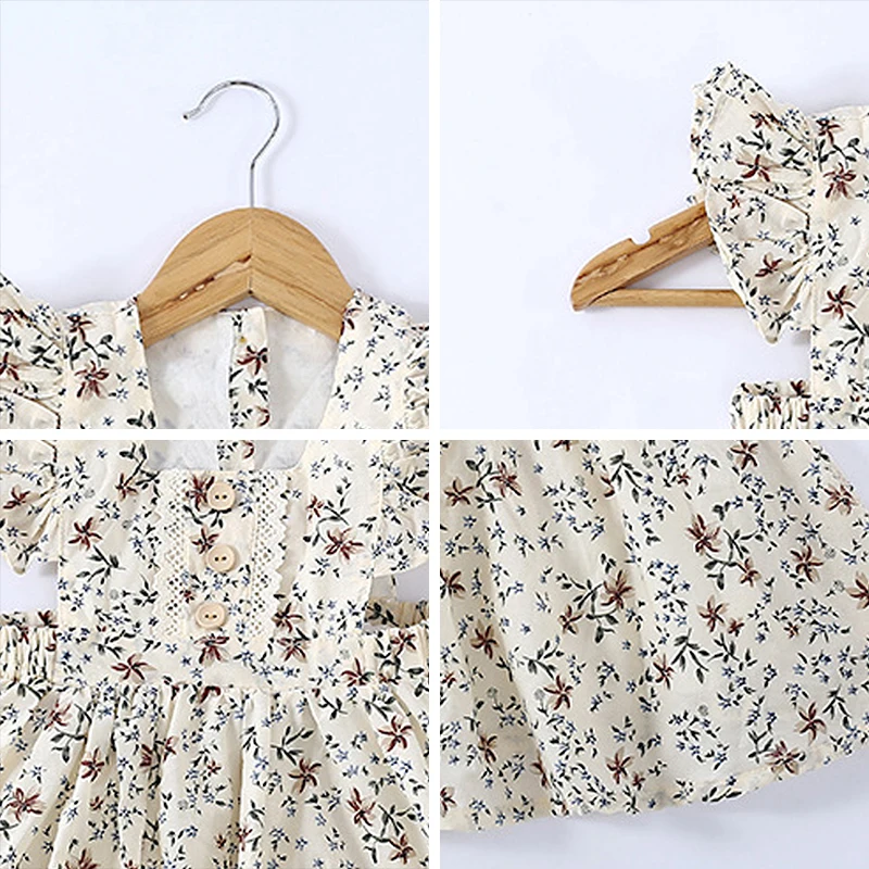 

Girls Summer Casual Dresses European And American Style Children Floral Princess Vestidos Flying Sleeve Children Clothes