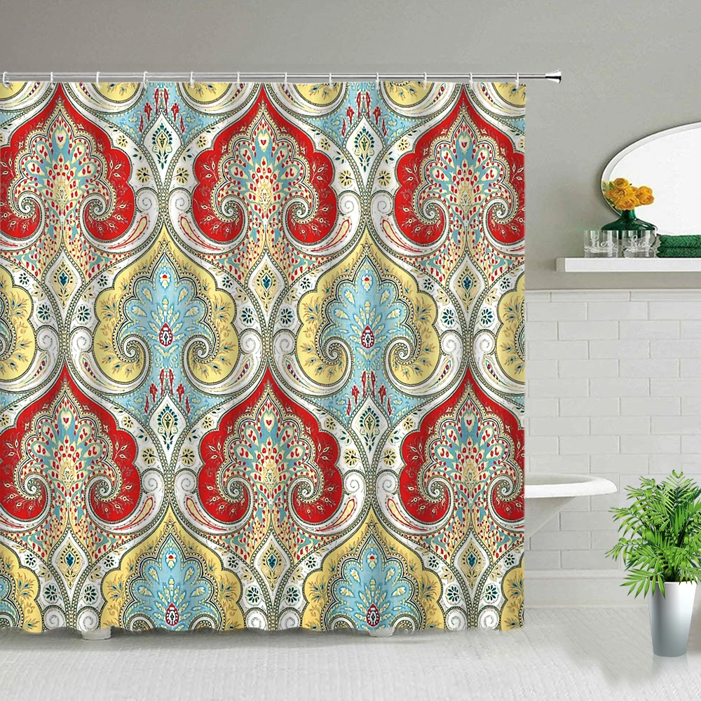 

India Mandala Flower Shower Curtains Bohemian Bathroom Geometric Waterproof Cloth Curtain Set Bathtub Decor Screens With Hooks