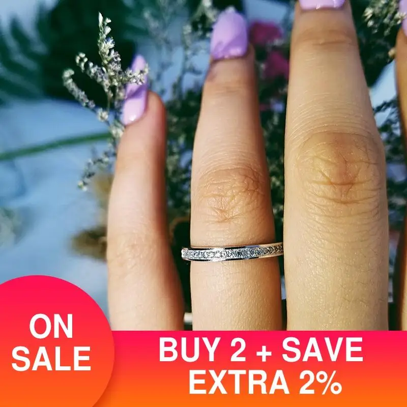 Твердые Настоящее 925 серебро Кольцо Вечности с нашивкой в виде кольца на