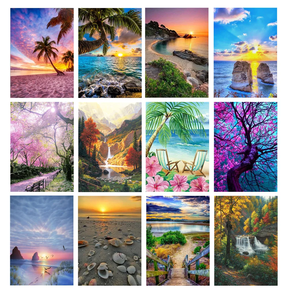 

5D Diamond Painting Landscape Beach Diamond Mosaic Cross Stitch Embroidery Set Trees Christmas Gifts Household Items