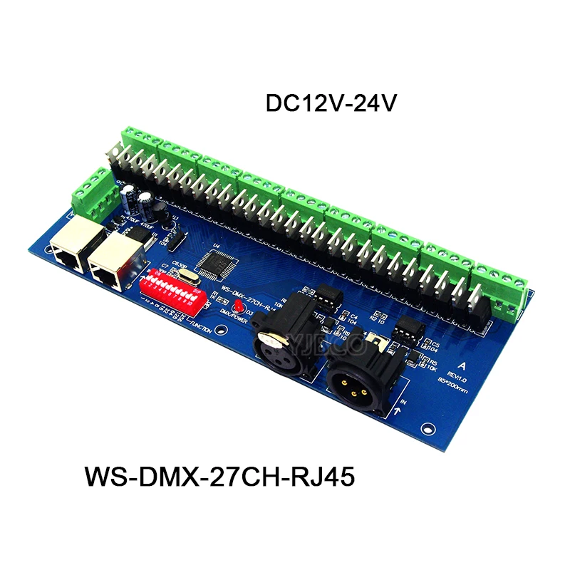 

DC12V-24V,27channels DMX512 decoder series,with XRL 3P RJ45 27CH led RGB controller for led strip light led lamp