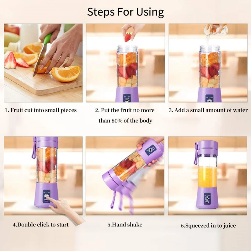 

Portable Personal Blender Mini Juicer Cup Smoothie Machine Equipped with 3D 6 Blades Usb Rechargeable Wireless Juice Blender