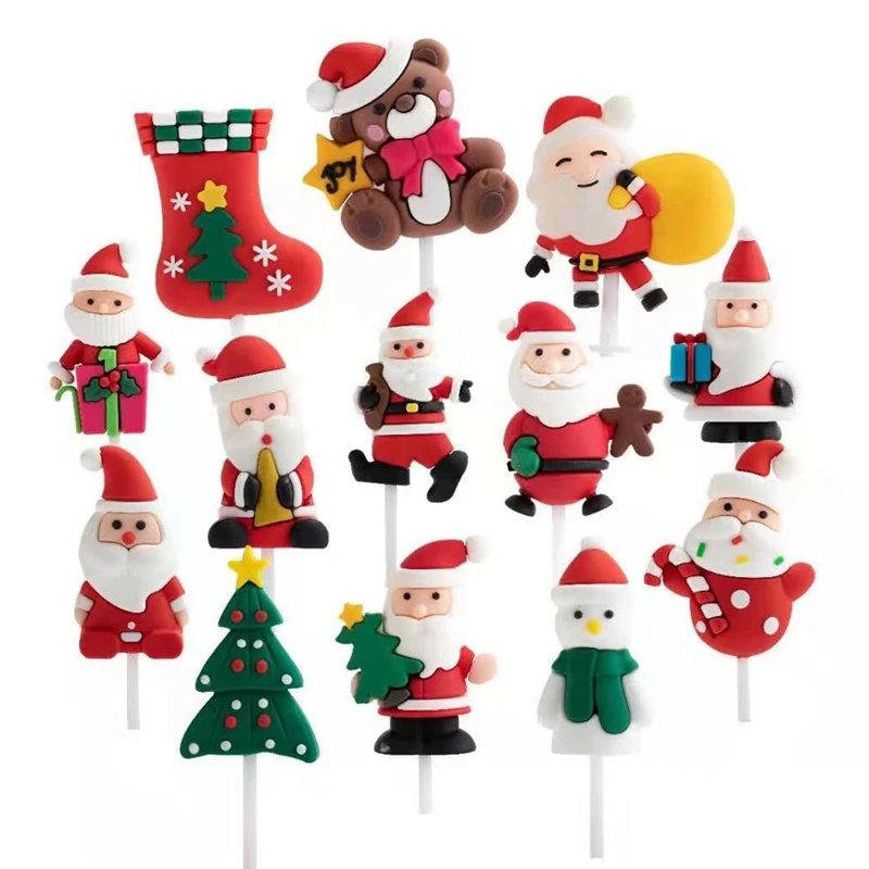 

10pcs/Pack Cake Topper Santa Claus/Elk/Snowman Creative Cupcake Insert Card Flags For Baby Shower Birthday Party Cake Decoration