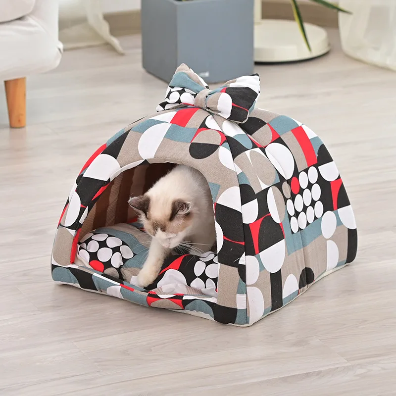 Переносная кровать для кошек съемная согревающая домашних складной домик