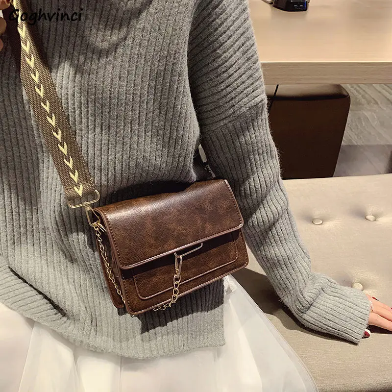 

Shoulder Bags Women PU Leather Retro Chain Design Bag Strap Cross-body Vintage Trendy Handbags Ladies Shopping Stylish Flap-bag