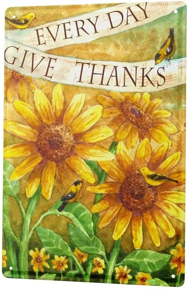 

SINCE 2004 Tin Sign Metal Plate Decorative Sign Home Decor Plaques Flora Floral Decoration Sunflower Birds Thanksgiving Day 8X12