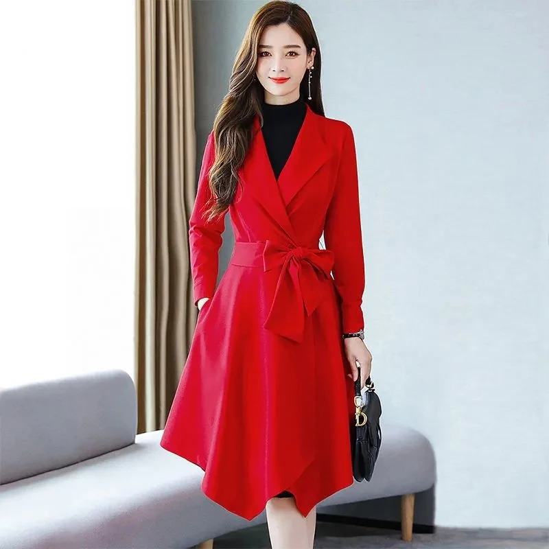 АСИММЕТРИЧНЫМ ПОДОЛОМ элегантное с тонкой талией пальто для женщин в Корейском