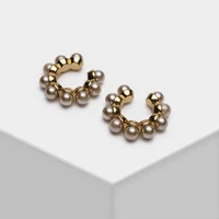 amorita boutique simple semicircle inlaid artificial pearl clip earrings