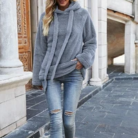 comfy plush fur hoodie drawstring warm thick sweatshirt fluffy tops women oversize poleron mujer solid color hoodie loose winter
