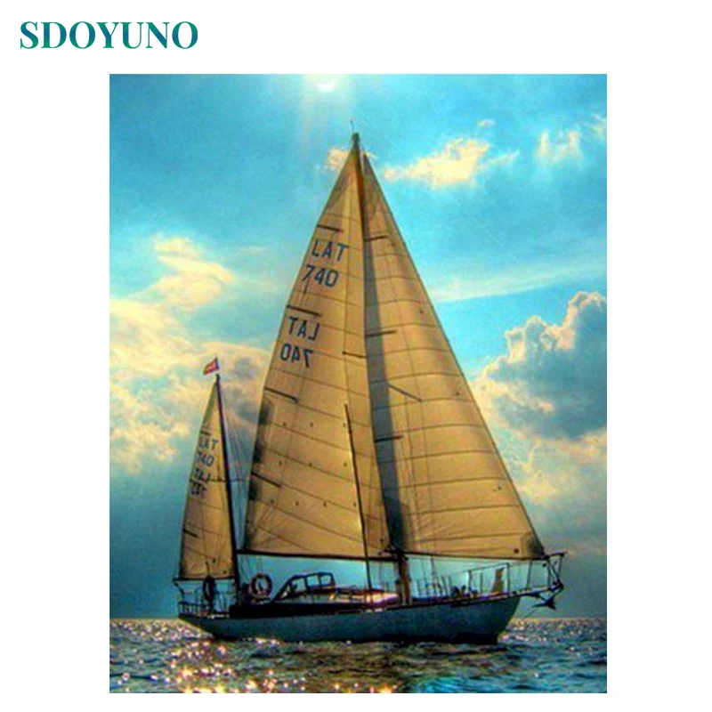 

SDOYUNO Oil Paint By Numbers Scenery DIY 60x75cm Painting By Numbers On Canvas Seascape Draw Number Frameless Hand Painting
