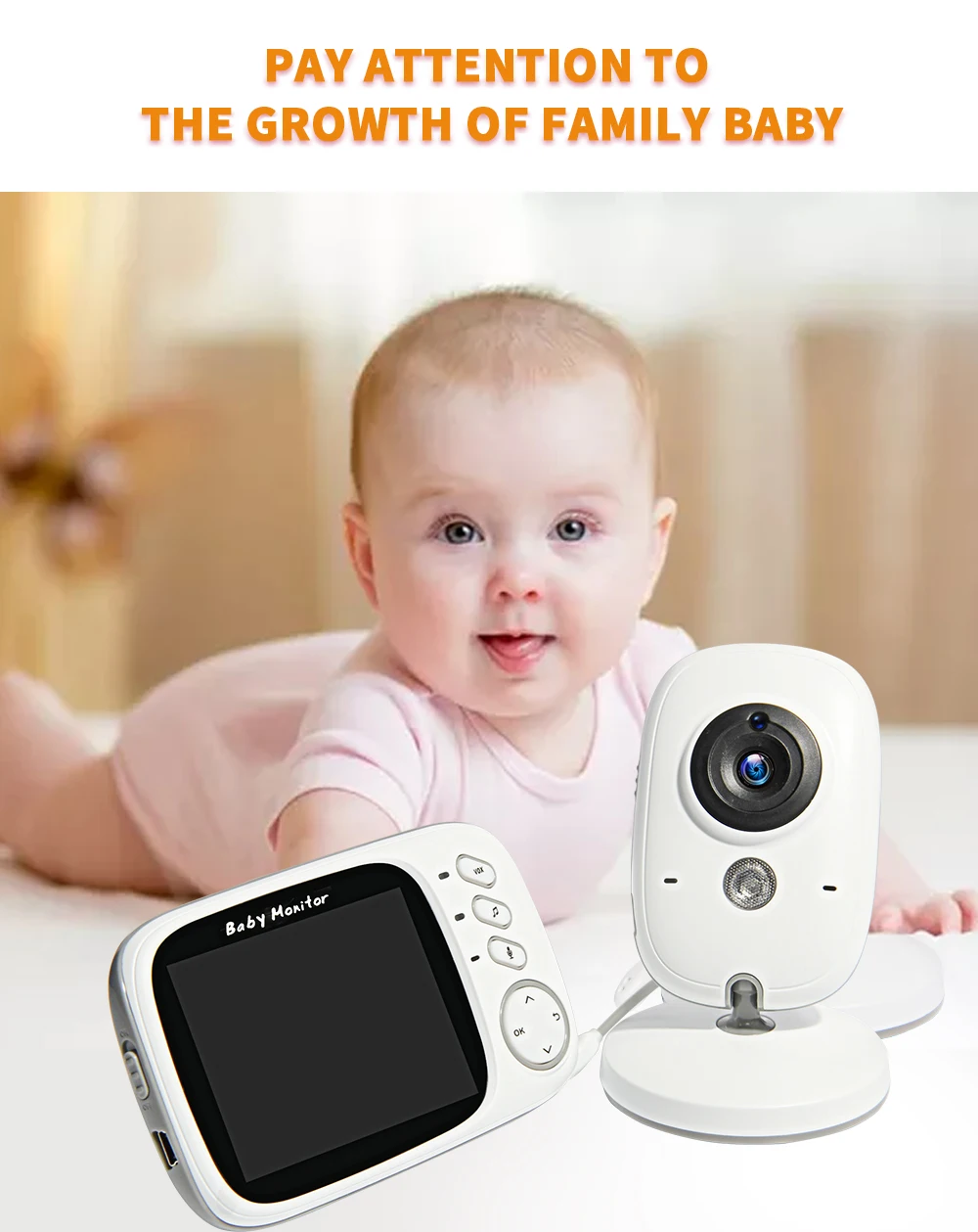 

VB603 Wireless Video Color Baby Monitor with 3.2Inches LCD 2 Way Audio Talk Night Vision Surveillance Security Camera Babysitter