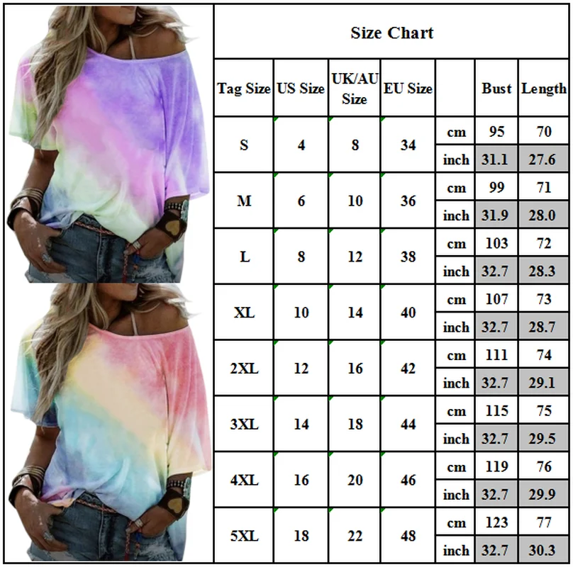 

2020 Summer Ladies Women's Gradient Color Print Loose Bat Top T-Shirt Casual