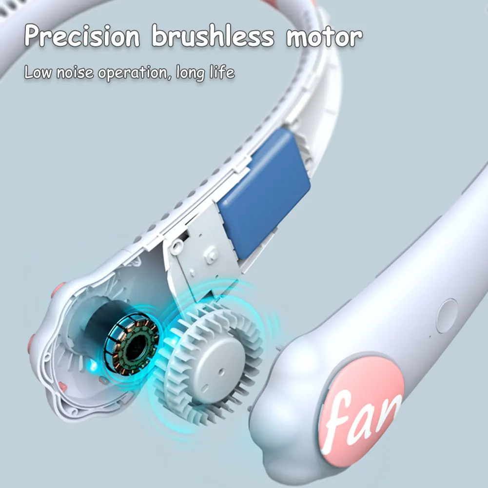 

Portable Bladeless Mini Cartoon Cute Cat Paw Neck Hanging Fan USB Rechargeable Summer Cooling Wearable Silent Fans for Home