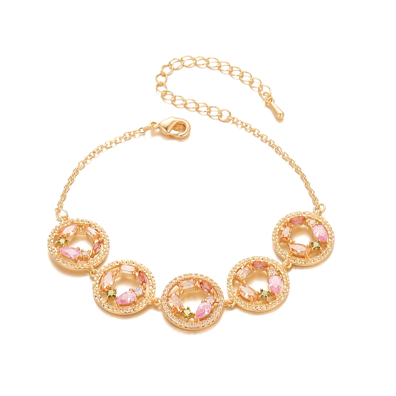 

2021 New Arrival Crystal Bracelet Femme Copper Gold Multicolor Crystal Chain Charm Bracelets for Women Girls Jewelry