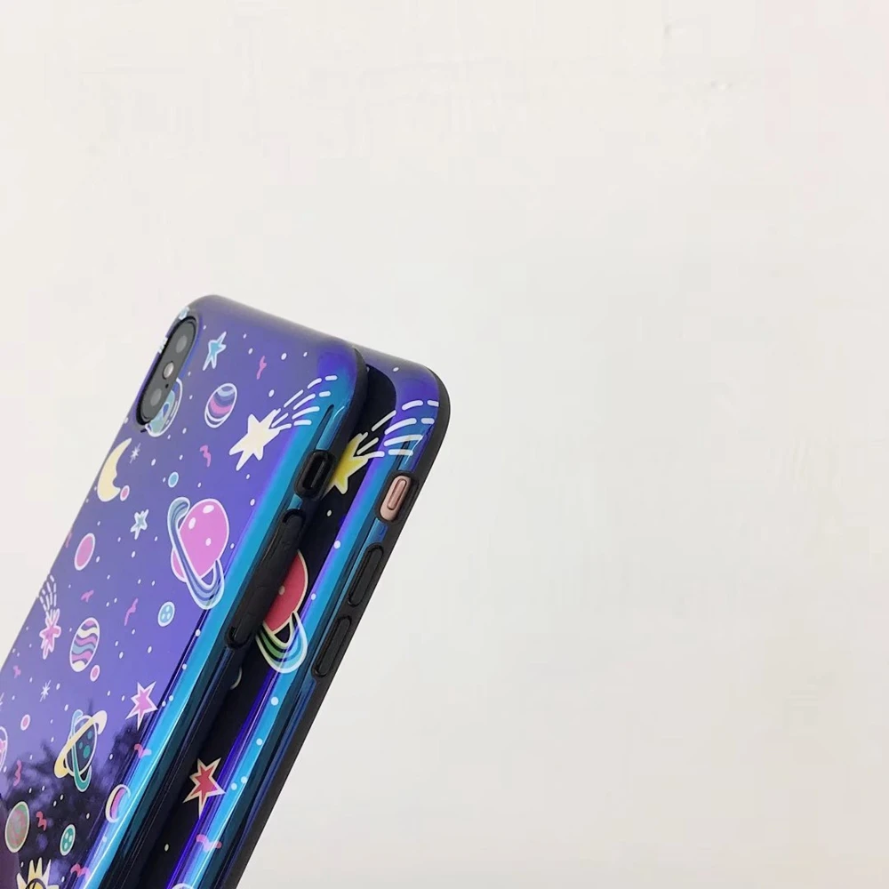 Blue Universe Planet Phone Case For iphone X XR XS Max Mirror TPU soft Cover for 6s 7 8 Plus cartoon Pattern |