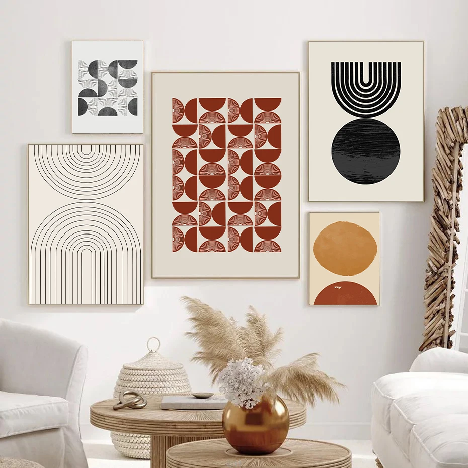 

Simple Nordic Morandi orange abstract line niche art minimalist living room bedroom decorative painting canvas print picture