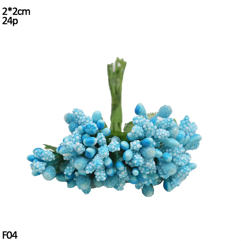 F04-24pcs blue Ручной работы искусственный цветок Stamen Christma голубой цветок вишня ягоды Букет DIY Свадебный Рождественский венок Ремесло Подарок Украшение - Цвет: F04-24pcs blue