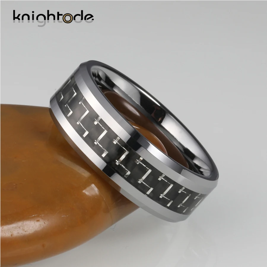 8 мм серебристого карбида вольфрама обручальное кольцо черное углеродное
