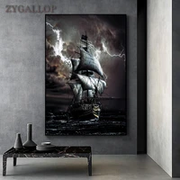 pirate ship at sea canvas painting black sailboat vintage posters and prints vessel wall pictures for living room decor quadro