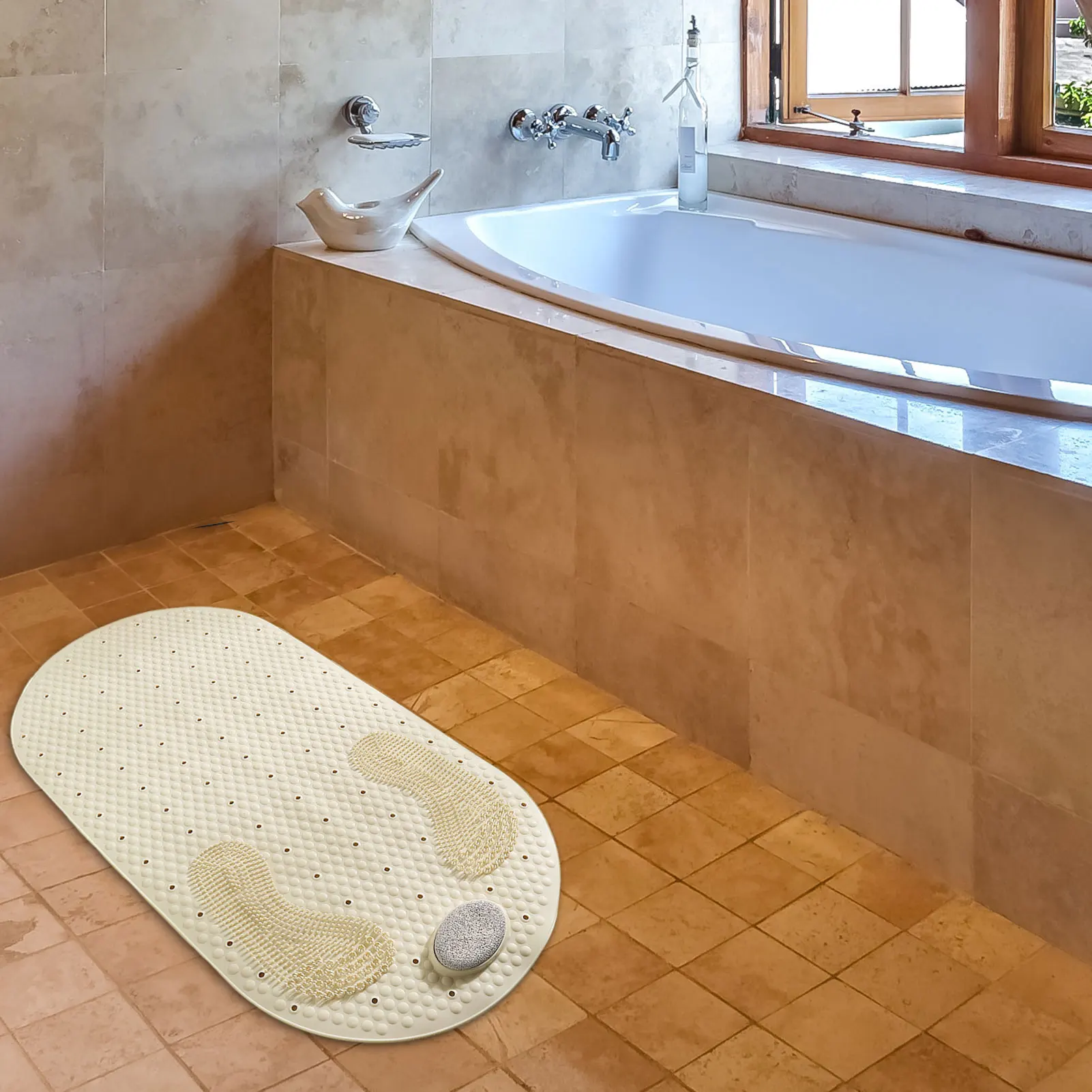 Non-Slip Bathtub Mat Foot Scrubber Shower With Pumice Feet Scrub Stone Bath Tub Oval Antislip Su | Дом и сад