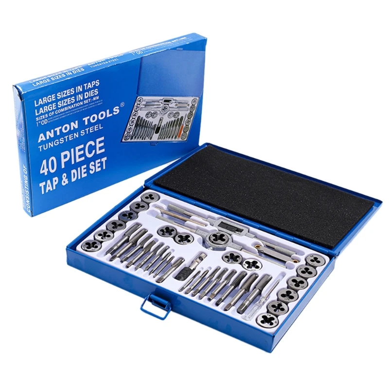 

40 Pcs Premium Tap & Die Set Metric Sizes Standard Tap & Die Kit Metal Alloy