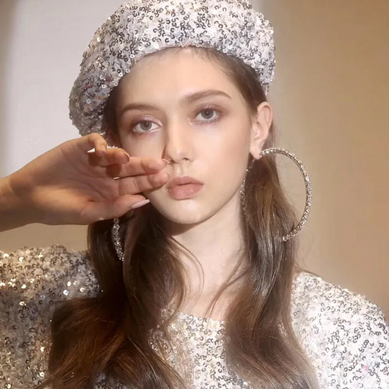 Классические трендовые Потрясающие стеклянные стразы серьги кольца с