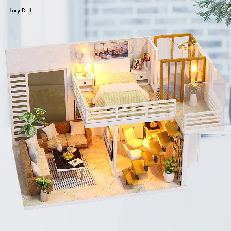 

Diy DIY House Simple Model Wooden Hand Assembled Villa Model Modern City Simple Home Style Valentine's Day Gift