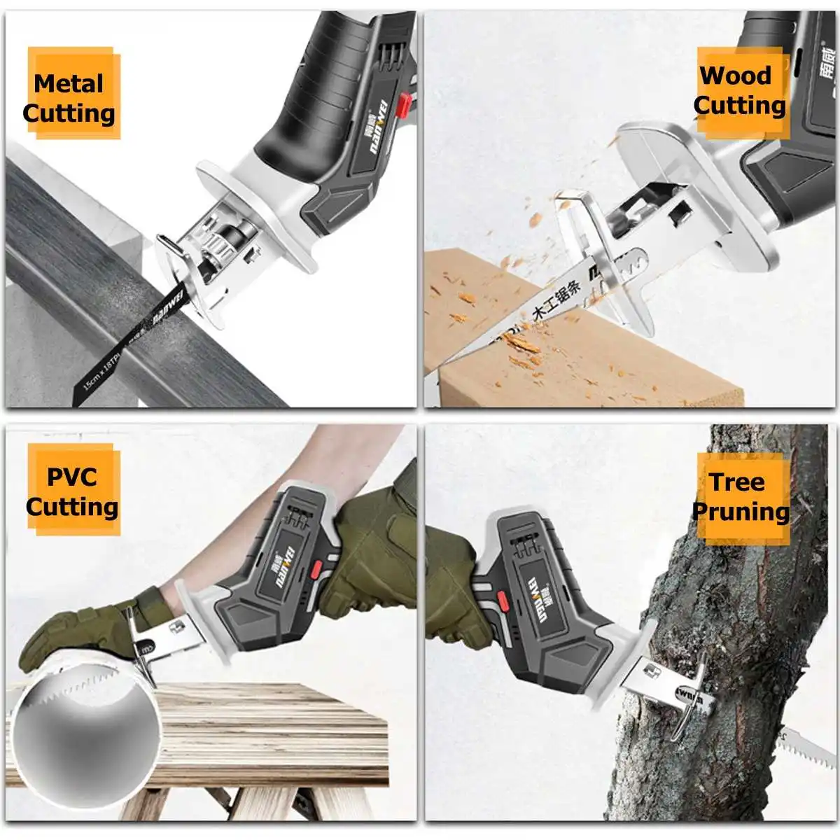

42V Portable Cordless Electric Saw Reciprocating Saw Adjustable Speed Lithium-Ion Battery for Wood Metal Cutting 2pcs Saw blades