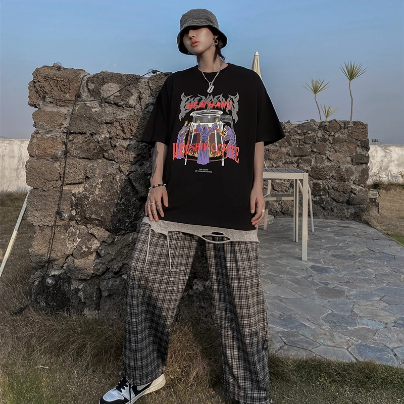 

Street Hipster Fashion Boys Short sleeve Tees Hip Hop Letter Demon Printed Black T-shirt Unisex Casual Pure Cotton Tops Tshirts