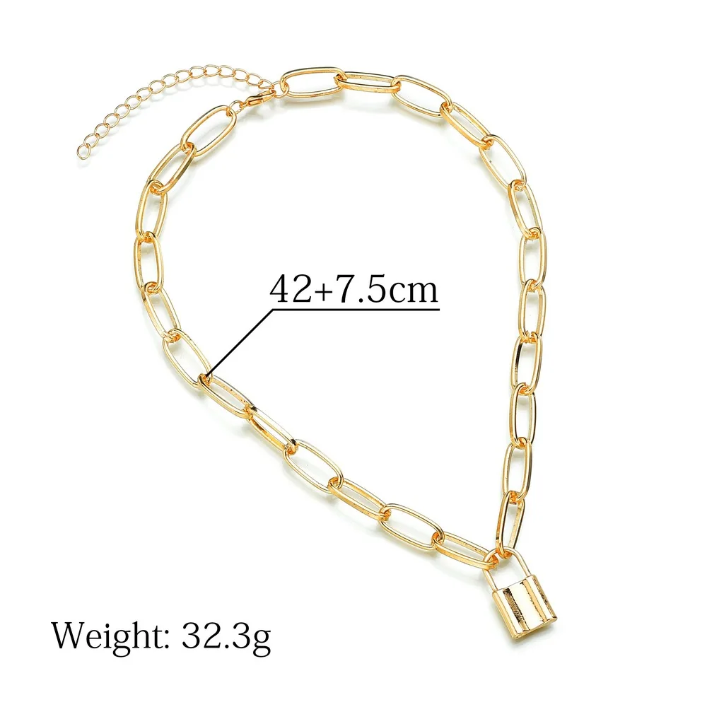 Ожерелье с подвеской-замком женское простое квадратное ожерелье кулоном золотым