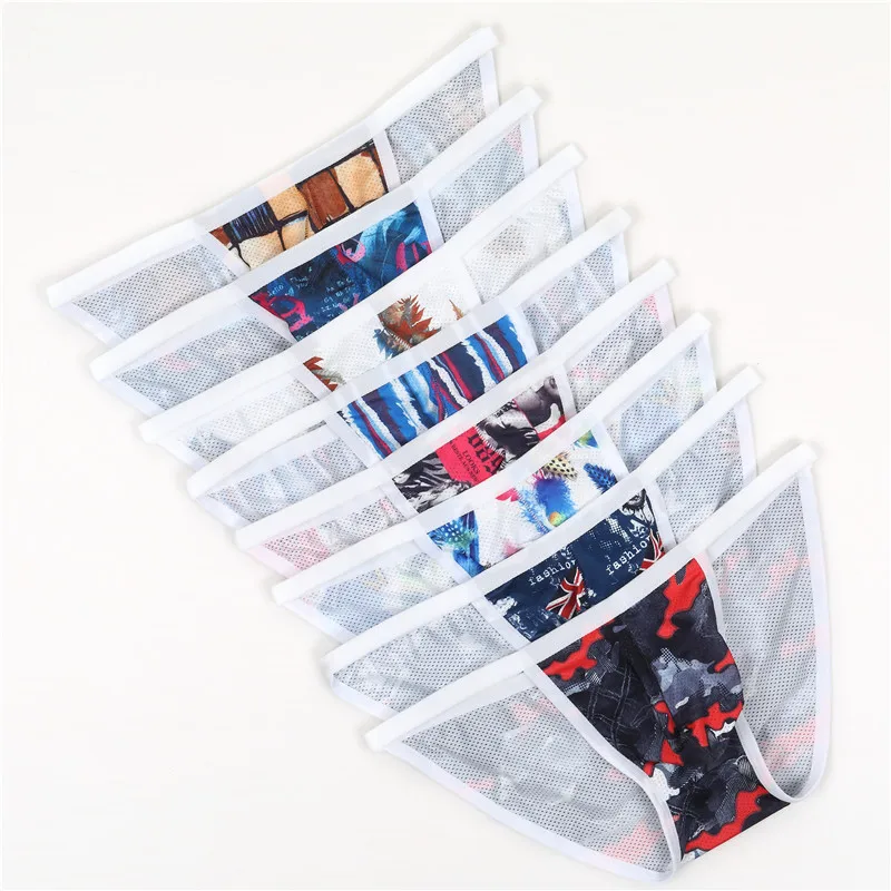 8PCS Men Underwear Printing  Briefs Lycra Briefs Men Shorts Print Cuecas Masculina Underpants Hombre Low Waist Breathable Briefs