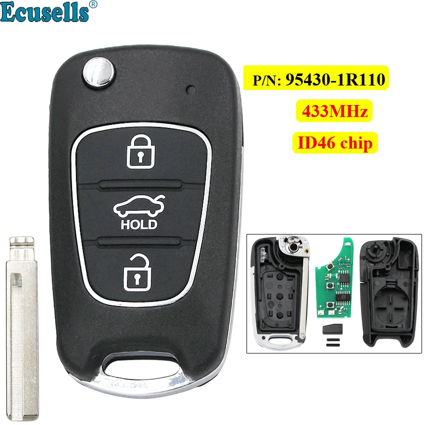 Обновленный 3 кнопочный откидной дистанционный ключ брелок 433 МГц с чипом ID46 для